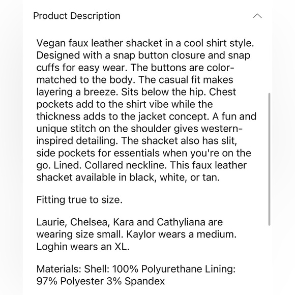 Lauriebelles Chelsea DeBoer by Lily & Lottie 
Creed Faux Leather Shacket - Picture 10 of 11